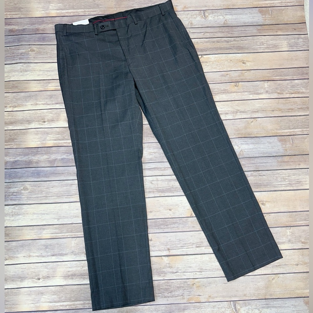 Perry Ellis Mens Modern fit Windowpane Pattern Suit Pants Gray 37×32